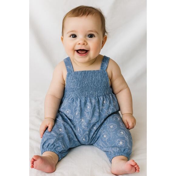 BARDOT Baby Missy Floral One Piece Outfit 0-3 Months Blue Sleeveless Smocked NWT